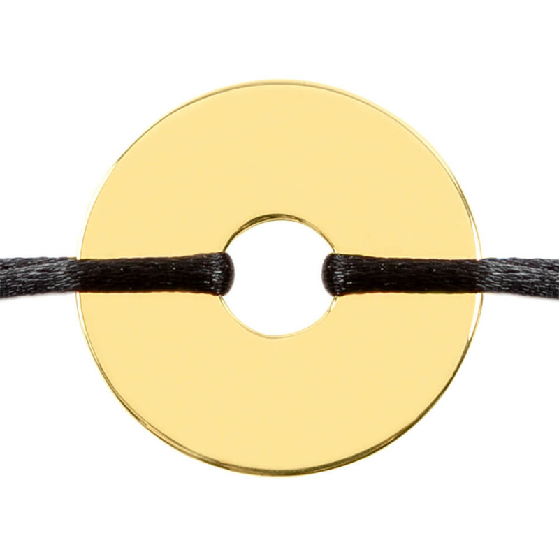 Bracelet cordon noir avec disque plaqué or personnalisable