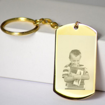 Porte-clés doré personnalisé gravé photo