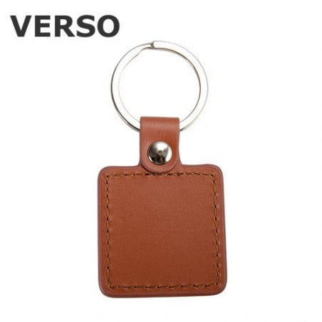 Porte clé cuir brun personnalisé carré