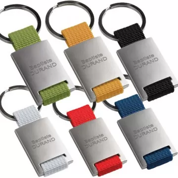 Porte clé métal et tissu gravé