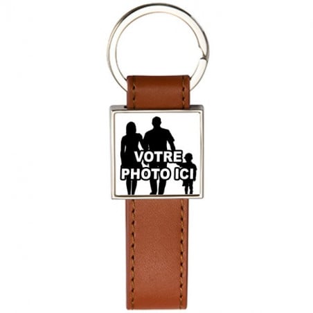 Porte clé cuir carré brun personnalisé