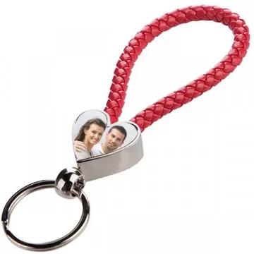 Porte clef coeur photo personnalisé avec corde rouge tressé