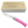 couteau opinel rose avce coffret gravé