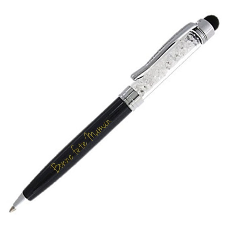 Stylo strass gravé noir