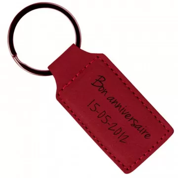 Porte cle rectangle rouge en cuir gravé