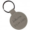 Porte clé rond cuir beige gravé texte