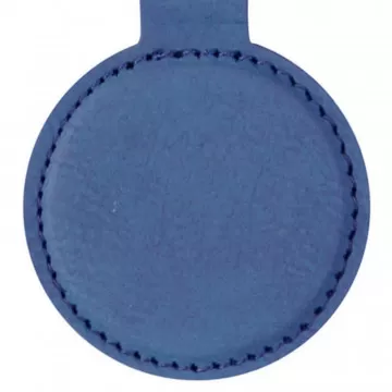 Porte clé bleu rond en simili cuir à graver