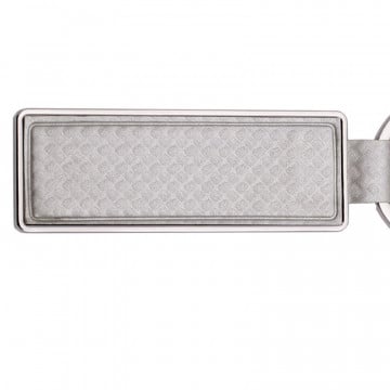 Porte clé métal et cuir argent gravé