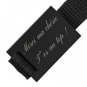 Porte clé plaque métal noire mat gravé