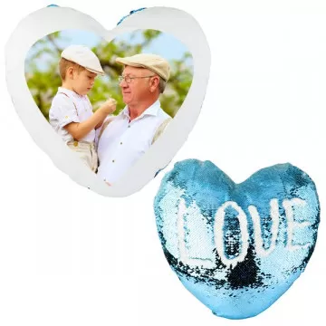 Coussin sequin coeur bleu