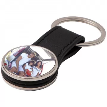 Porte clé photos rond cuir et métal personnalisé
