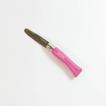 Couteau rose bout rond opinel grave