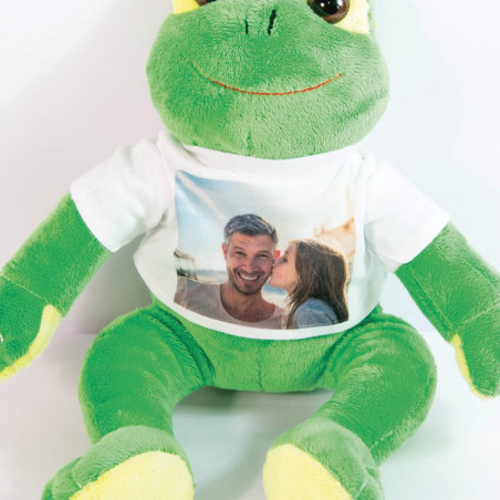 Peluche grenouille verte t-shirt zoom