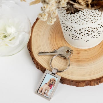 Porte clef en acier de forme rectangle personnalisé avec photo