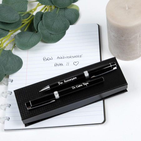 stylos métal noirs encre bleu personnalisé