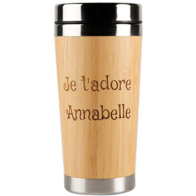 Mug thermos gravé en bois