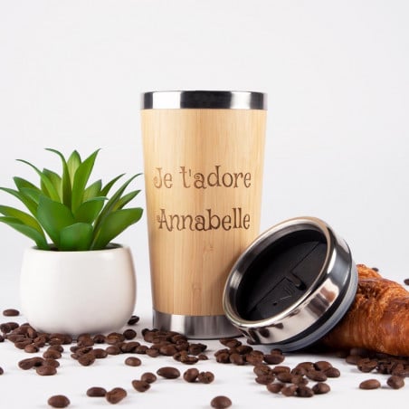 Mug thermos bambou avec gravure