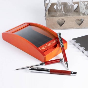 Coffret stylos en bois avec gravure texte