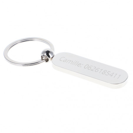 Porte clé gravé argenté en forme ovale