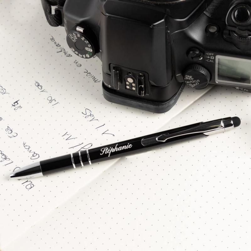 Stylo noir avec embout tactile personnalisé