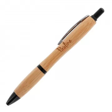Stylo bille bleu bois bambou avec gravure