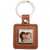Porte clé cuir brun carré photo