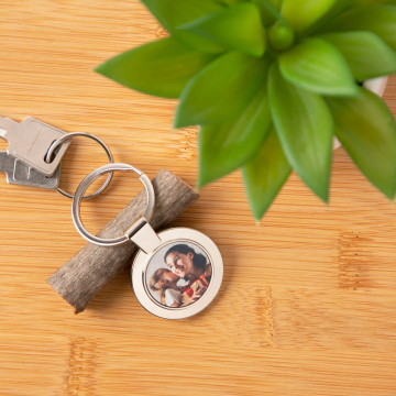 Porte clés en métal rond personnalisable photo