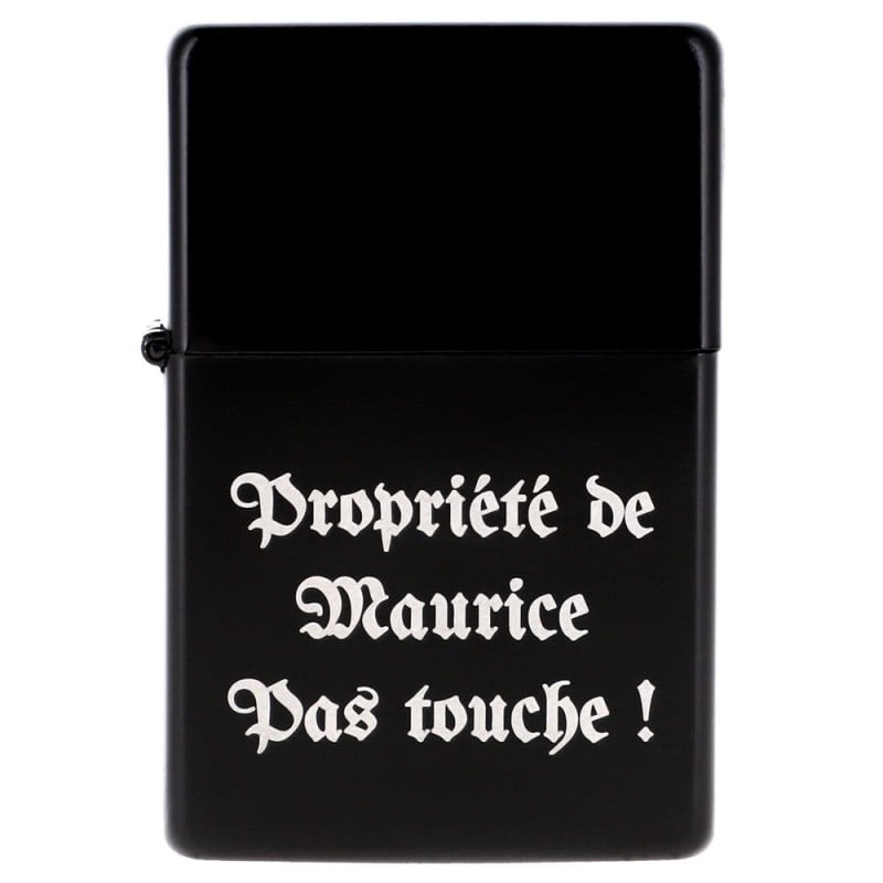 Briquet noir mat avec gravure texte