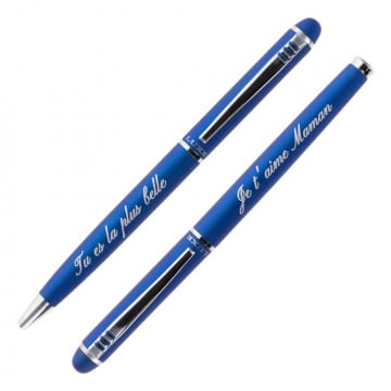 Parure stylos Luxe couleur bleue à graver