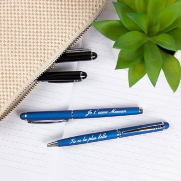 Parure 2 stylos Luxe bleu personnalisé