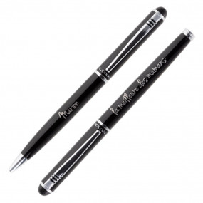 Parure de stylos luxe noir avec texte gravé