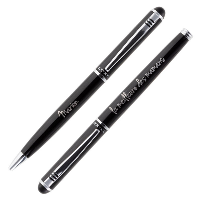 Parure de stylos luxe noir avec texte gravé