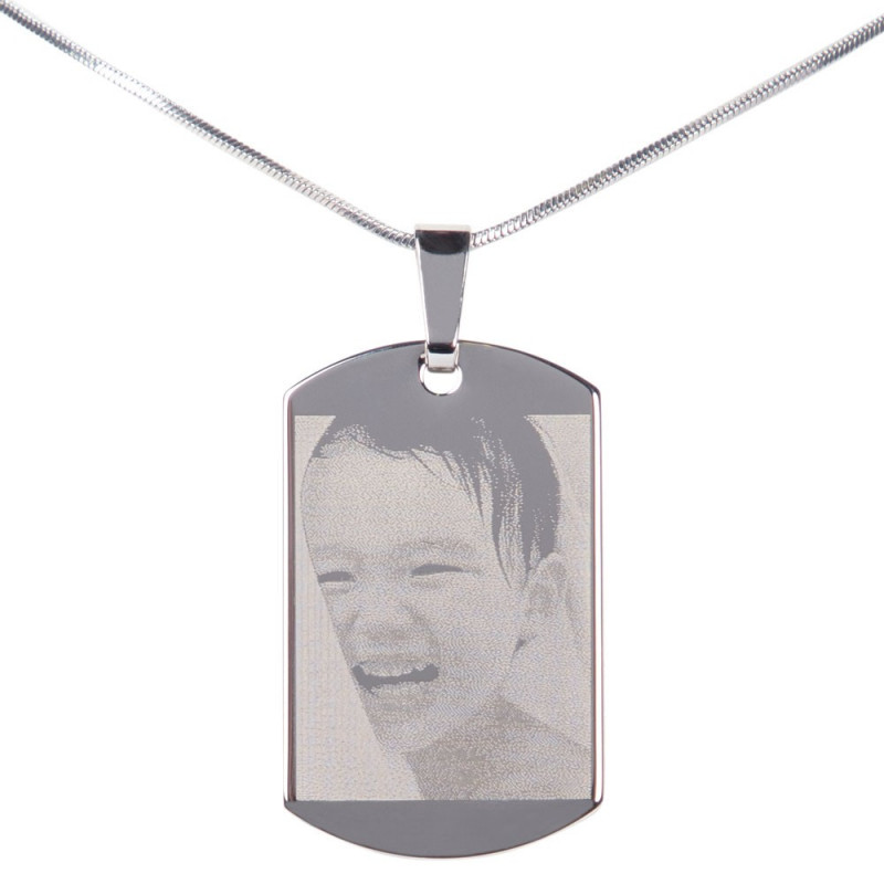 Pendentif plaque en argent avec gravure photo