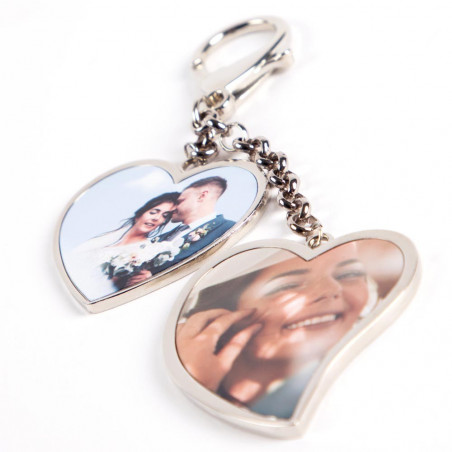 Personnaliser double porte clés coeurs photos