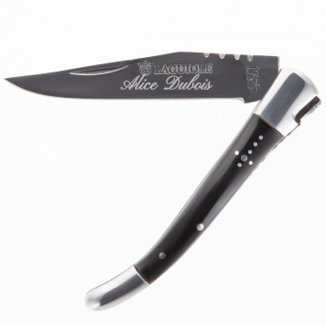 Couteau laguiole corne noir gravé
