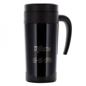 Mug thermos noir gravé