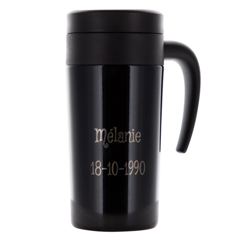 Mug thermos noir gravé