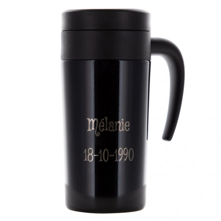 Mug thermos noir gravé