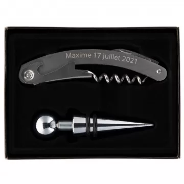 Coffret sommelier tire bouchon gravé