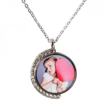Collier rond strass argenté personnalisé photo