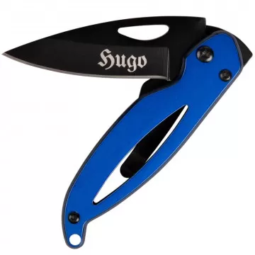 Couteau bleu nuit en acier avec gravure
