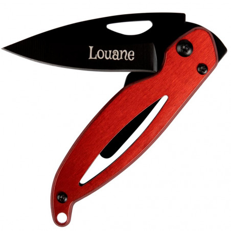 Couteau métal rouge gravé