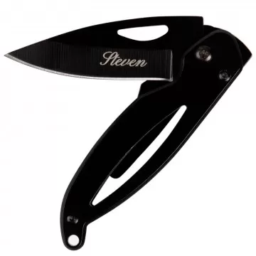Couteau noir poche acier gravé