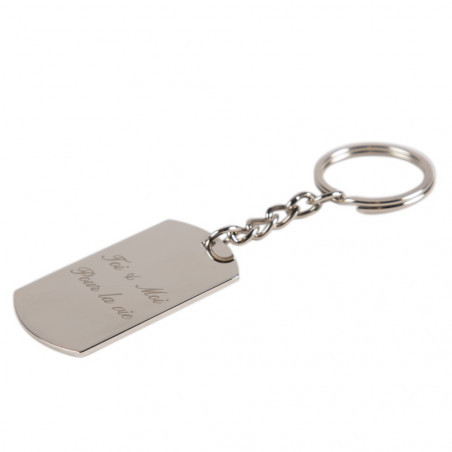 Porte clef plaque argentée gravure texte