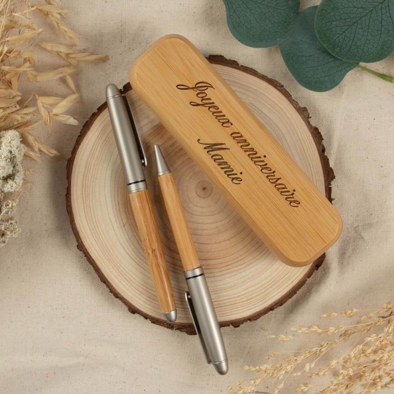 Coffret de 2 stylos en bois gravé