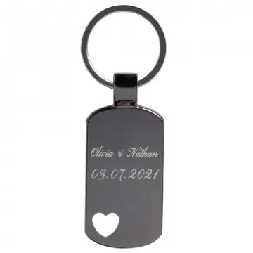 Porte clé plaque et coeur intégré texte gravé