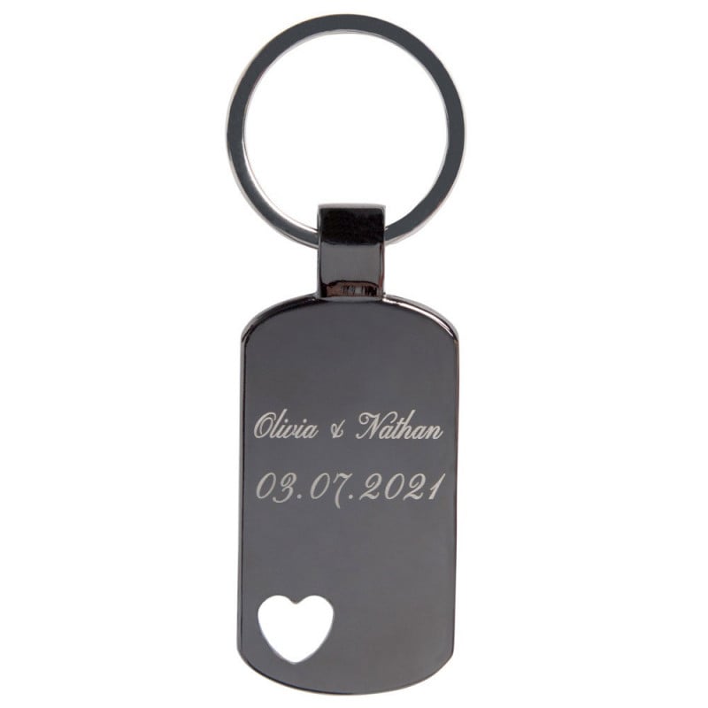 Porte clé plaque et coeur intégré texte gravé