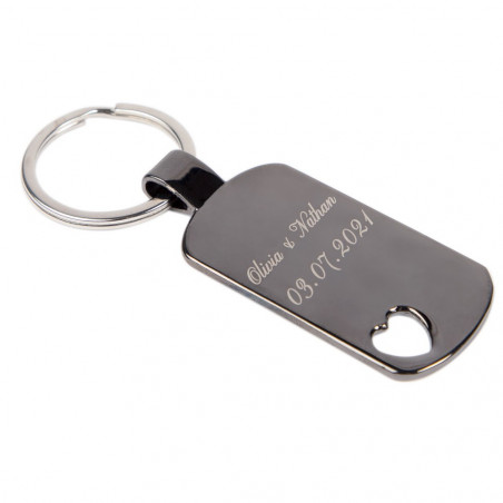 Porte clef plaque coeur texte personnalisé gravure