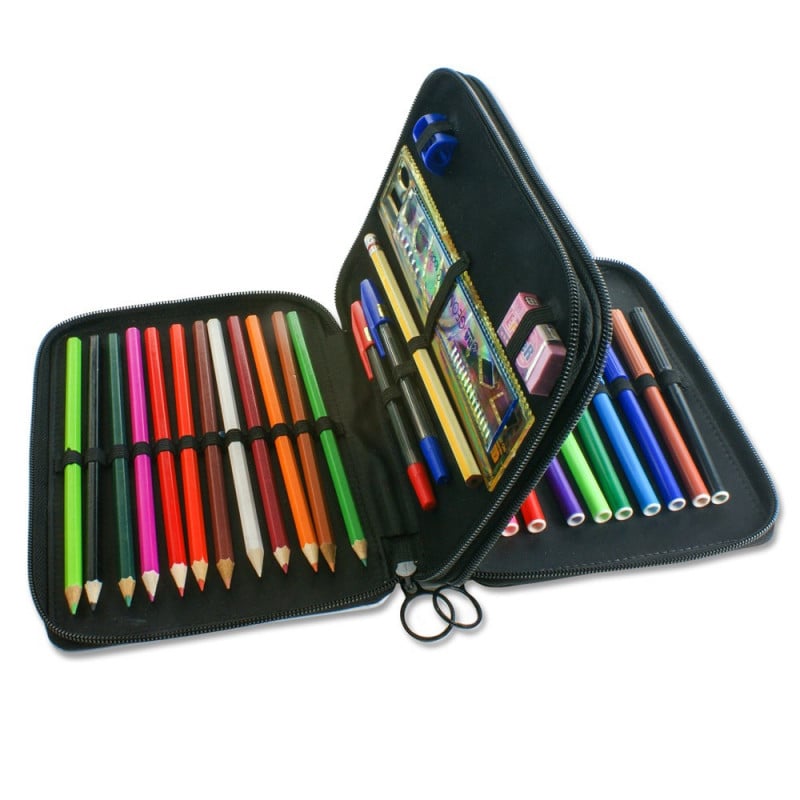 TROUSSE ECOLIER AVEC 2 COMPARTIMENTS NOIR ET VERT TECHNO REF: 6512