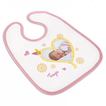 Bavoir personnalisé photo avec bordure rose